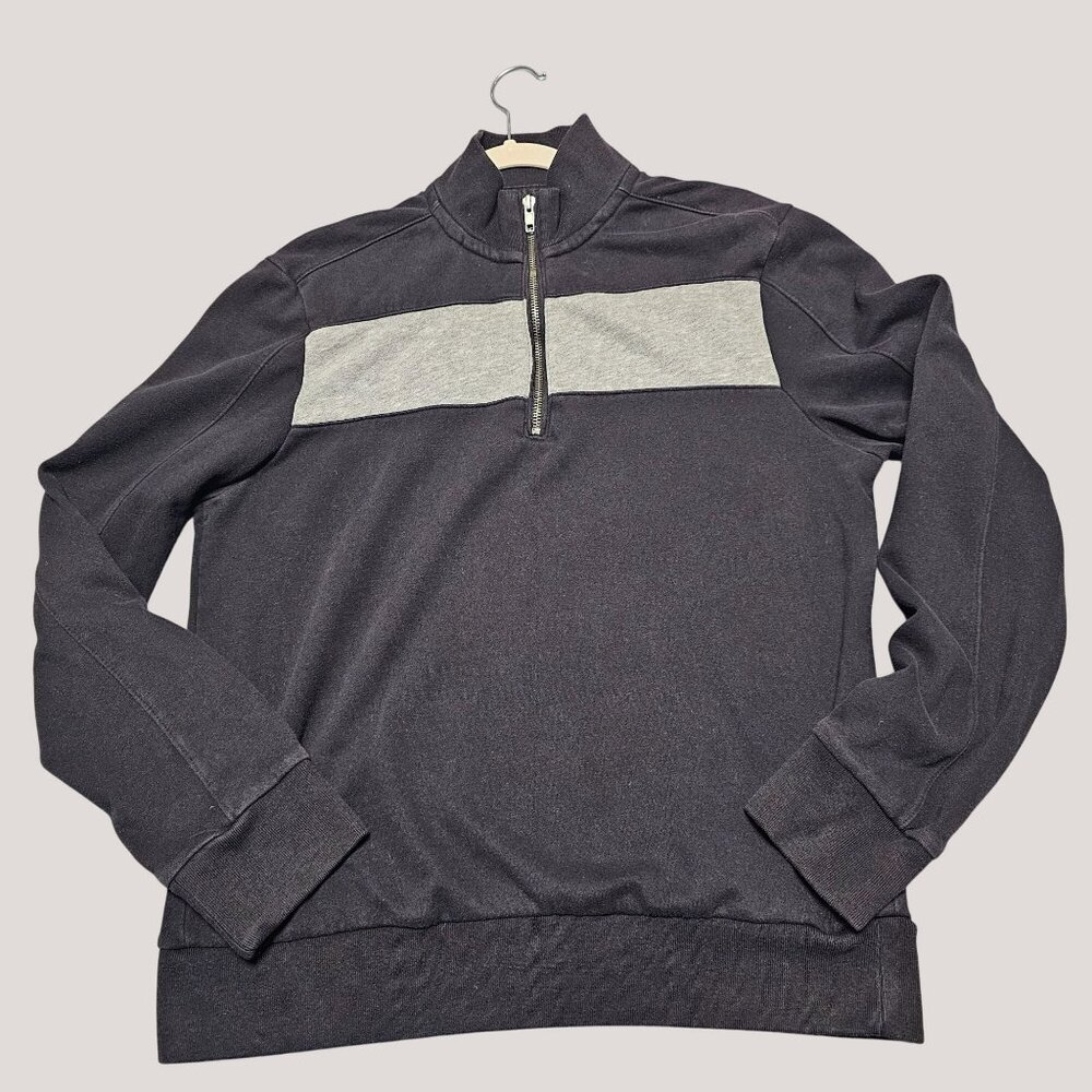 Prince & Fox Mens Half-Zip Pullover Sweater M Black & Gray